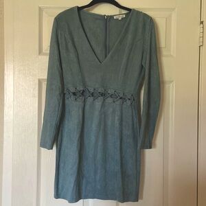 Charlotte Russe Long-Sleeve Cutout Teal Faux Suede V-Neck Mini Dress Size Small
